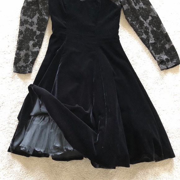 Vintage 80's corset boning velvet sheer sleeves dress sweetheart neck Sz 6 (S) - Picture 3 of 11